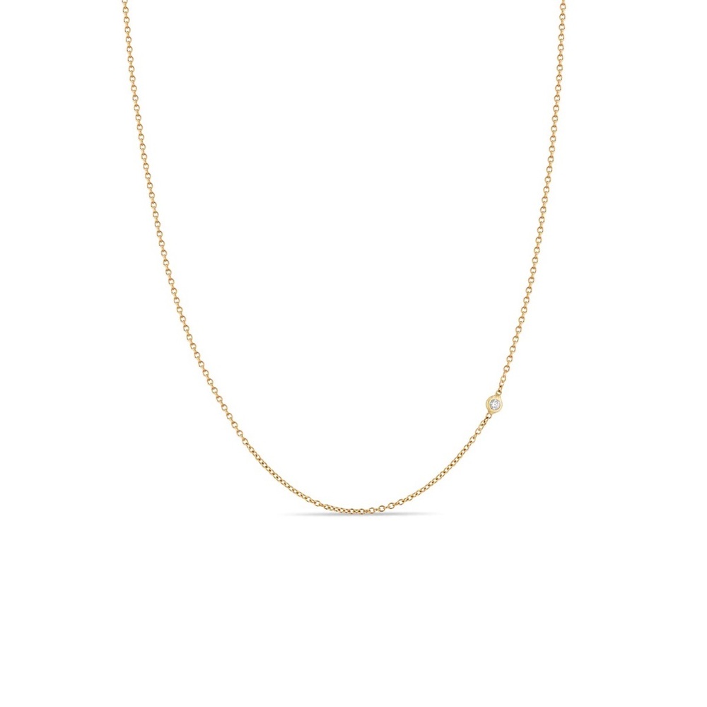 ZOE CHICCO 14K ROSE GOLD OFFSET FLOATING DIAMOND CHAIN NECKLACE
